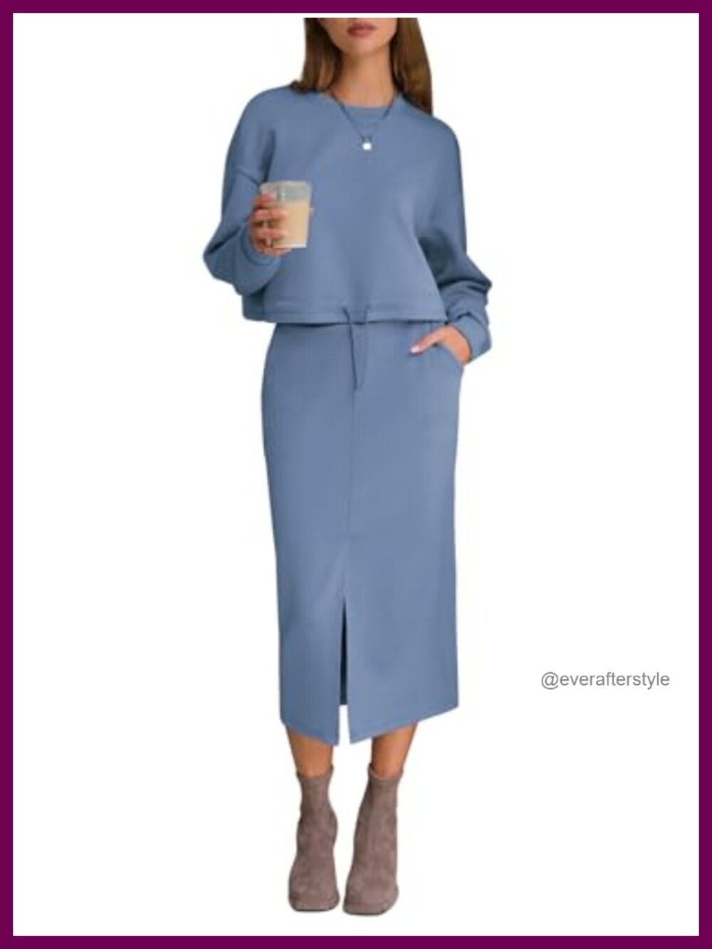 Women 2 Piece Skirt Set with Pockets Rayon Blend Pullover Midi Skirt Lounge